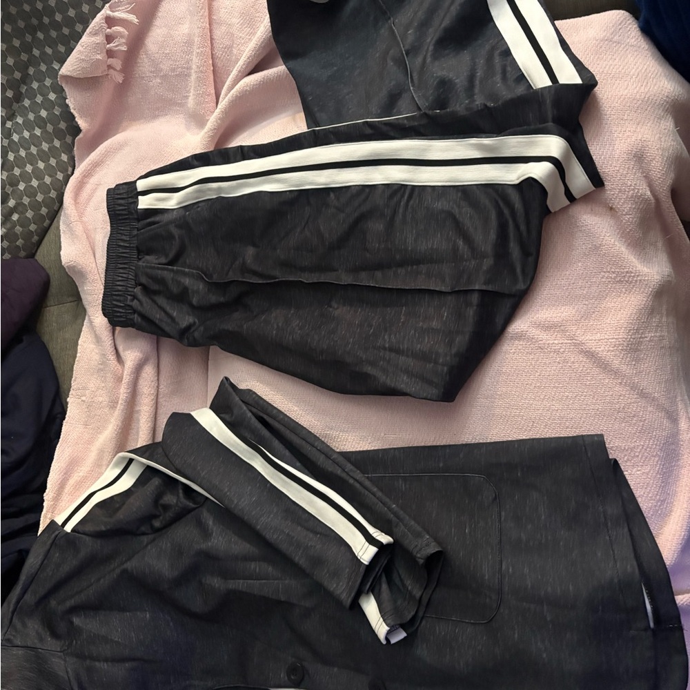 Men's Black Suit with White Stripes